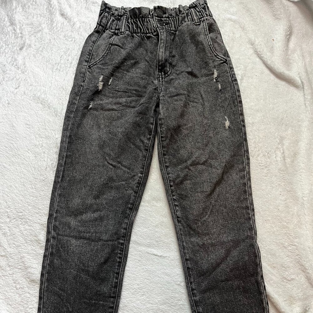 Clack Distressed Double Button Straight Leg Jeans with Pockets